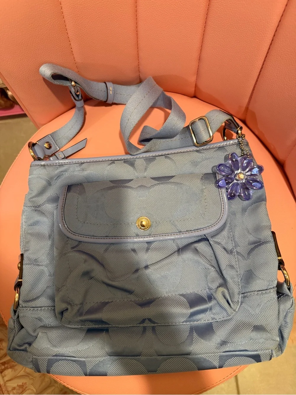 Coach Light Blue Signature Nylon Crossbody with Daisy Charm